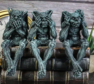 5 Inch Gargoyle See, Hear, Speak No Evil Shelf Sitters Statue Figurine - Picture 1 of 5