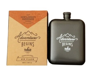Gentlemen's Hardware The Adventure  Begins Stainless Steel Hip Flask 180ml/6 oz - Picture 1 of 2