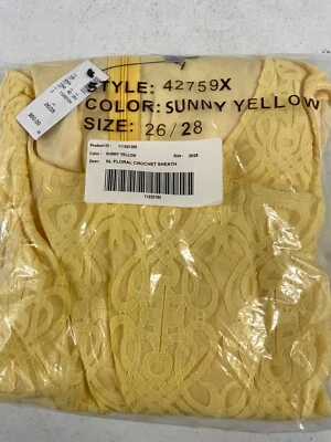 Avenue SL Floral Crochet Sheath Dress Women's 26/28 Yellow Lace Overlay Back Zip - Image 1 of 4
