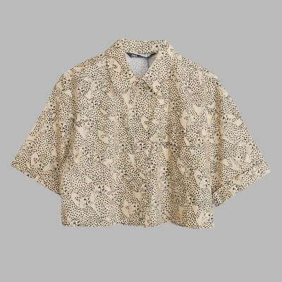 Camisa corta de popelina de algodón con estampado animal de guepardo de Zara | M | 8209/035 Foto 1 de 4