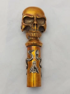 Antiguo Bastón Masónico Calavera Memento Mori Mango de Bastón Latón Plateado - Imagen 1 de 11