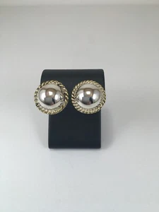 Sterling Silber runde Kuppel Ohrringe mit Messing Akzenten - Taxco Mexiko gemarkt - Bild 1 von 7