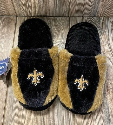 New Orleans Saints Womens Brand New Black/Gold Embroidered Logo Slippers Medium Cover