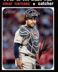 2020 Topps Heritage Base #28 Omar Narvaez - Seattle Mariners