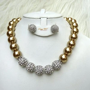 Collar y pendiente de perlas especiales doradas blancas crema negras nupciales boda cóctel - Imagen 1 de 31