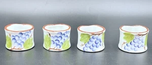 Hand-painted Ceramic Napkin Rings Set of 4 Grapes With Vine Motif 1 ½" x 2" - Picture 1 of 7