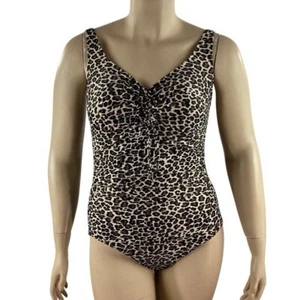 Aqua grün geraffter Leopard Einteiler Badeanzug Größe Large - Bild 1 von 7