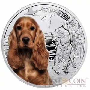 Niue Island $1 Cocker Spaniel Silver Coin Dog Man's Best Friends 2014 Proof - Picture 1 of 4