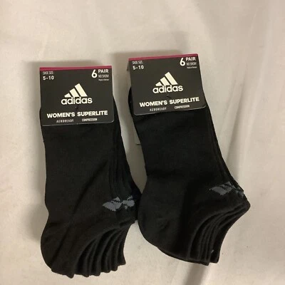 Adidas Womens Superlite No-Show Socks Black Pair Of 12 Full Toe Size 5-10 - Image 1 of 4