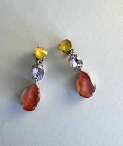 Roxanne Assoulin Clip-On Earrings | Pink, Yellow & Purple Crystal Stones - Picture 1 of 7