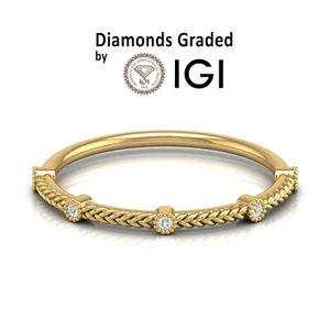 Diamond Stacking Band Ring 18K Gold IGI Certified 0.03 Ct Lab Grown Women VS1/G - Picture 1 of 10