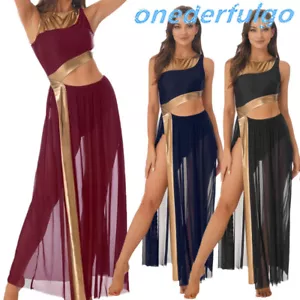 Womens Lyrical Dance Dress Modern Contemporary Costume Fake Two Piece Dresses - Picture 1 of 33