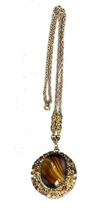 Western Germany Kamee Strass goldfarben Anhänger Halskette Achat Perle Vintage - Bild 1 von 14