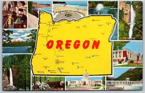 Oregon State Pictoral Map Attractions Landmarks 11 Views Postcard - Imagen 1 de 2