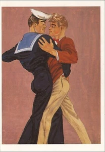 Erotic Gay Masculine Tom of Finland Mint Art Picture 1947 Navy Dancing Postcard - Picture 1 of 2
