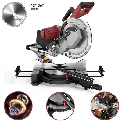 MARVTOOL 12inch Miter Saw Double Bevel Cutting (-45/0/+45) Miter Saw With Extension Table
