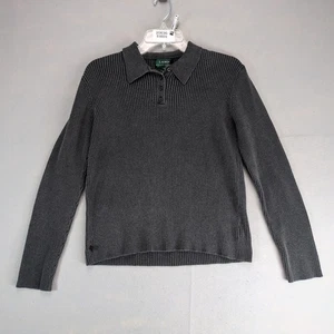 De Colección LRL Ralph Lauren Gris Algodón Acanalado Tejido Polo Top Para Mujer L Hecho en Japón - Imagen 1 de 10