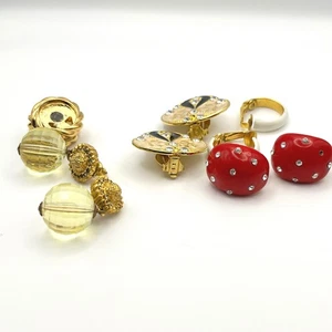 Lot of Vintage Clip On Earrings Red Mushroom Gold Ladybug Yellow Beaded Flawed - Picture 1 of 4