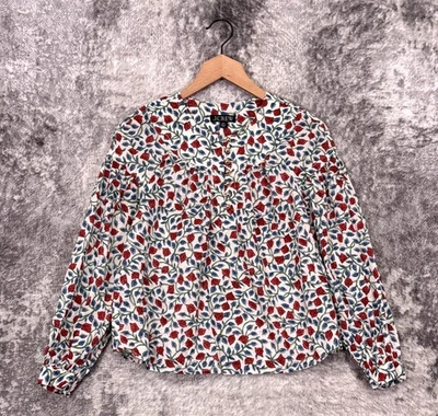 Blusa J Crew XXS Mujer Algodón Floral Dorado Botón Popover Top Foto 1 de 4