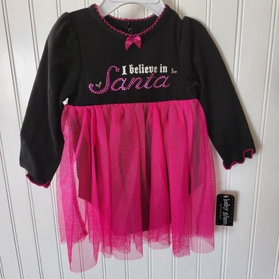 Bebé Niñas I BELIEVE IN SANTA VESTIDO DE NAVIDAD Rosa Negro Bebé Glam 9 Meses Nuevo Foto 1 de 4
