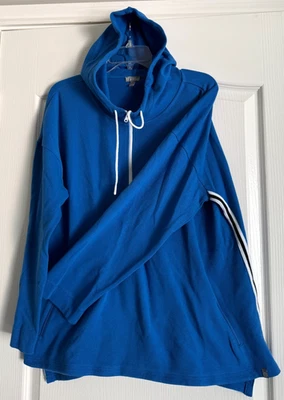 T by Talbots Top Sweater Hoodie 1/4 Zip V-Neck Pockets Royal Blue Stripe XL - Image 1 of 4