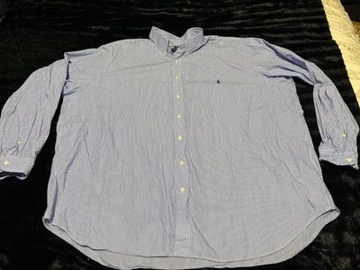 Polo Ralph Lauren, Manga Larga, Rayas Azul y Blanco, Abotonado Hombre 3XB Foto 1 de 4