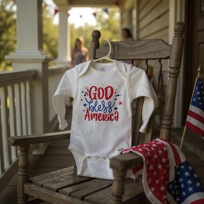Mono personalizado "God Bless America" estampado 4 de julio - NUEVO Foto 1 de 4