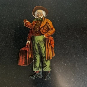 Victorian Die Cut Scrap Man Traveller Suitcase Salesman Paper Card Antique - Picture 1 of 6