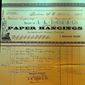 AK Tower & Co Paper Hangings Letterhead Rochester NY April 30 1883 - Picture 1 of 1