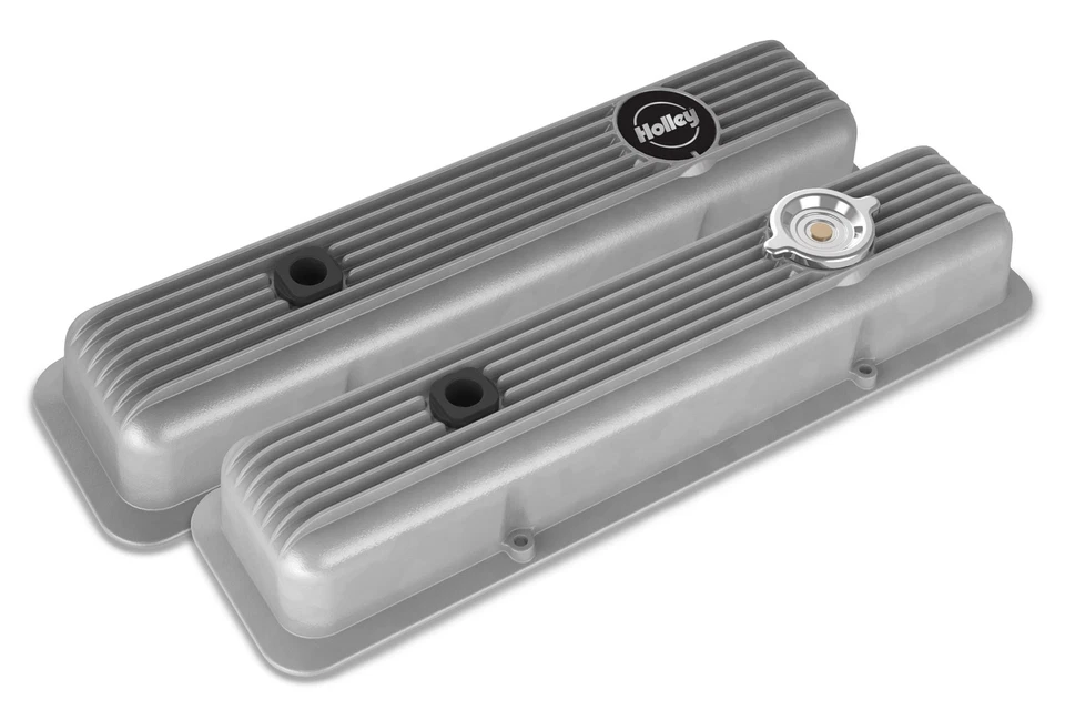 241-134 Holley Valve Covers - Muscle Series - Finned - SBC - Natural - Image 1 of 3