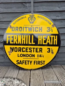 AA FERNHILL HEATH, DROITWICH, WORCHESTER, London Safety First Enamel SIgn 30"DIA - Picture 1 of 10