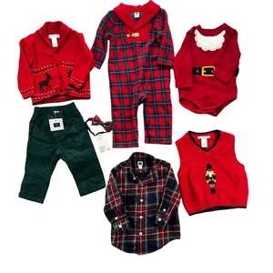 Janie and Jack Jungen Weihnachten Paket 7 Größe 6-12M rot grün kariert Cord - Bild 1 von 24