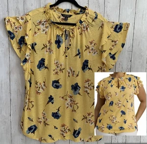 $115 Nuevo con Etiquetas Lauren Ralph Lauren Top Mujer Plus 2X Manga Volantes Floral Amarillo Lino - Imagen 1 de 15