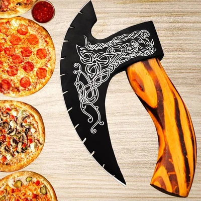 Hacha de pizza vikinga hecha a mano con funda, herramienta de cocina medieval, regalo vikingo Foto 1 de 4