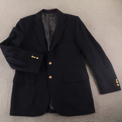 Chaqueta de Franela M Azul Poliéster Lana Blazer Parche Bolsillos Cresta Botones 42R Foto 1 de 4
