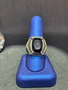Mens Black Onyx & CZ Sterling Silver Ring Size 10.5 Chic 925, 13.5 Grams - Picture 1 of 9