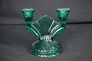 Vintage Jeanette Ultramarine Glass Double Candle Holder Petal Swirl 5 1/2" Tall - Picture 1 of 3