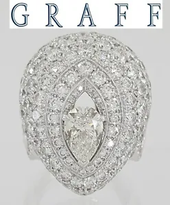 GRAFF 18K White Gold 11 ct Pear & Round Diamonds Pave "PAVILION" Ring GIA - Picture 1 of 12