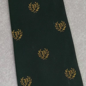 Tie Necktie Mens Vintage Crested Club Association Society DARK GREEN GOLD - Picture 1 of 4