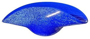 Cobalt Blue Murano Style Signed & Dated Vintage Art Glass Bowl Smooth & Speckled - Picture 1 of 7