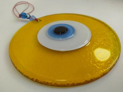 Yellow Evil Eye 12cm Glass Bead Pendant Charm Turkish Nazar Boho Home Decor - Image 1 of 4