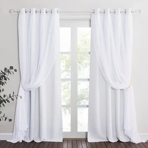 Living Room Curtains 84 Inch Length - Sheer Overlay Blackout Curtains, 52 inc... - Picture 1 of 8