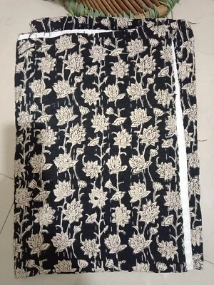 Black Floral Kantha Quilt Handmade King Size Blanket Hand Block Print Bedspread - Image 1 of 4
