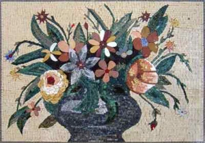 32" Handmade Marble Mosaic Flower Rose Vase Wall Art Home Décor Mosaic Medallion - Picture 1 of 4