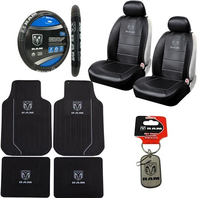 12pc Dodge RAM Car Truck Suv Rubber Floor Mats Seat Covers Steering Wheel Cover Foto 1 de 4