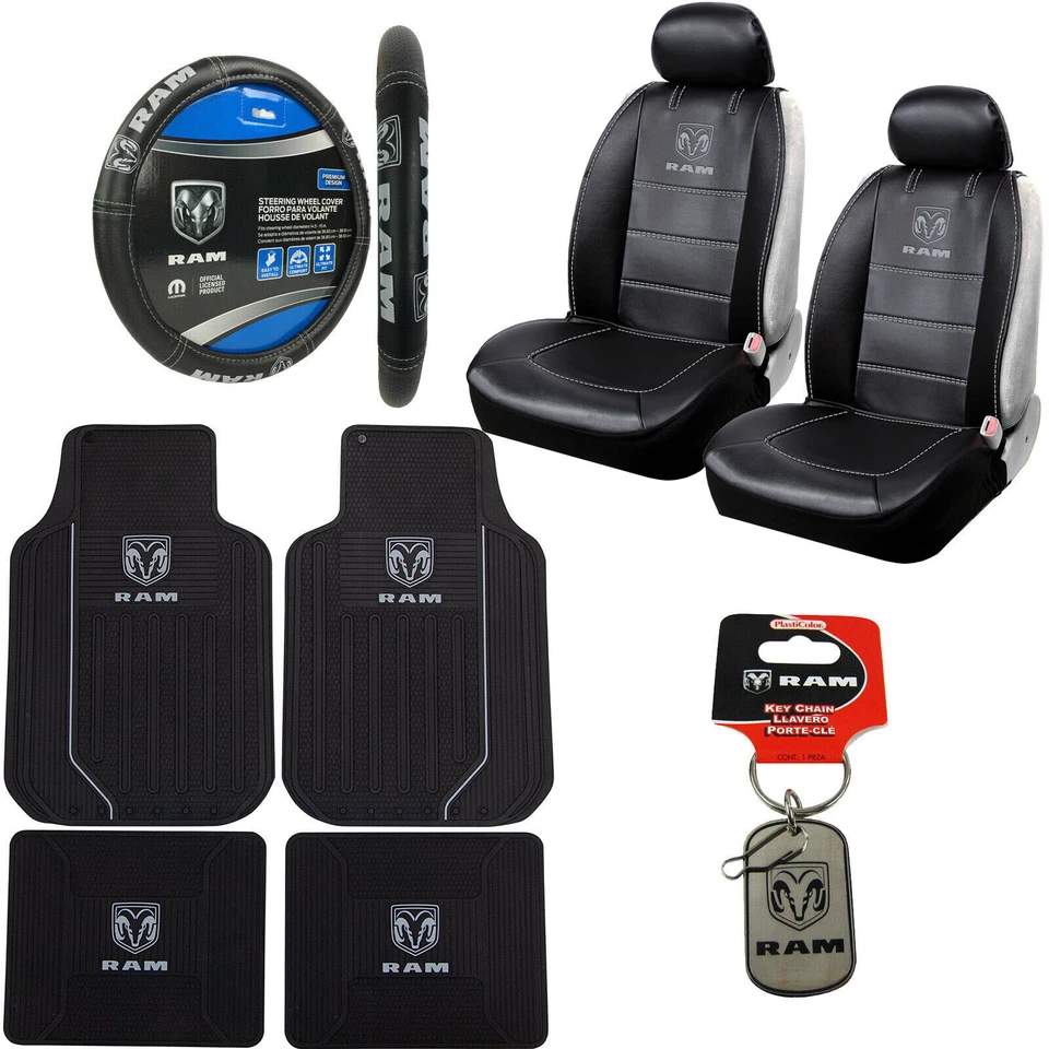 12pc Dodge RAM Car Truck Suv Rubber Floor Mats Seat Covers Steering Wheel Cover Foto 1 de 4