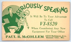 Kansas City MO Ventrílocuo Maniquí Caja de Acero PAUL R. McCOLLEM Anuncio Postal c.1950 - Imagen 1 de 6
