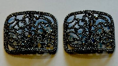 Antique Pair Of Victorian Cut Steel LW Paris Shoe Buckles Gold Color VTG Ornate - Image 1 of 4