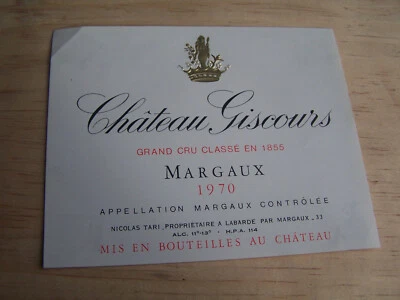 étiquette vin chateau giscours 1970 grand cru classé wine label wein etikett - Photo 1/2