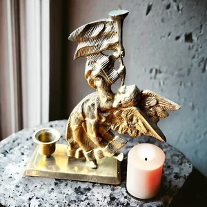 Vintage Solid Brass Angel with Horn Candlestick Holder 8" Tall - Religious Decor - Bild 1 von 1